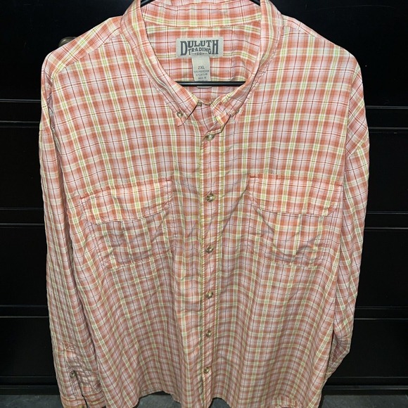 Duluth Trading Men's 2XL Orange Plaid Performance Button Down Shirt‎ LS Pockets - Picture 1 of 8